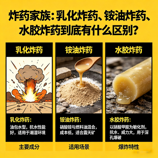 永发镇炸药家族:乳化炸药、铵油炸药、水胶炸药到底有什么区别?